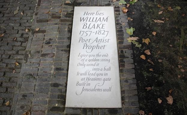 Nueva lápida en el lugar donde reposan los restos del poeta y pintor William Blake.