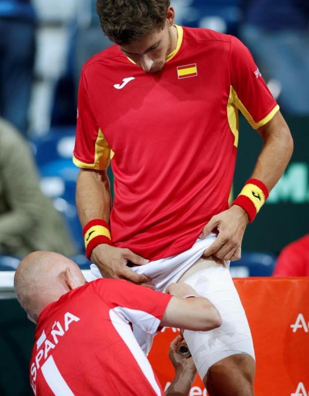 Pablo Carreño, durante el partido frente a Benoit Paire en Copa Davis.