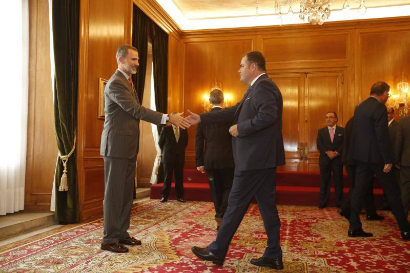 Felipe VI ha mantenido una audiencia con la Fundación para la Investigación e Innovación Biosanitaria en el Principado de Asturias en el primer acto de su visita a Asturias para presidir la ceremonia de entrega de los Premios Princesa.