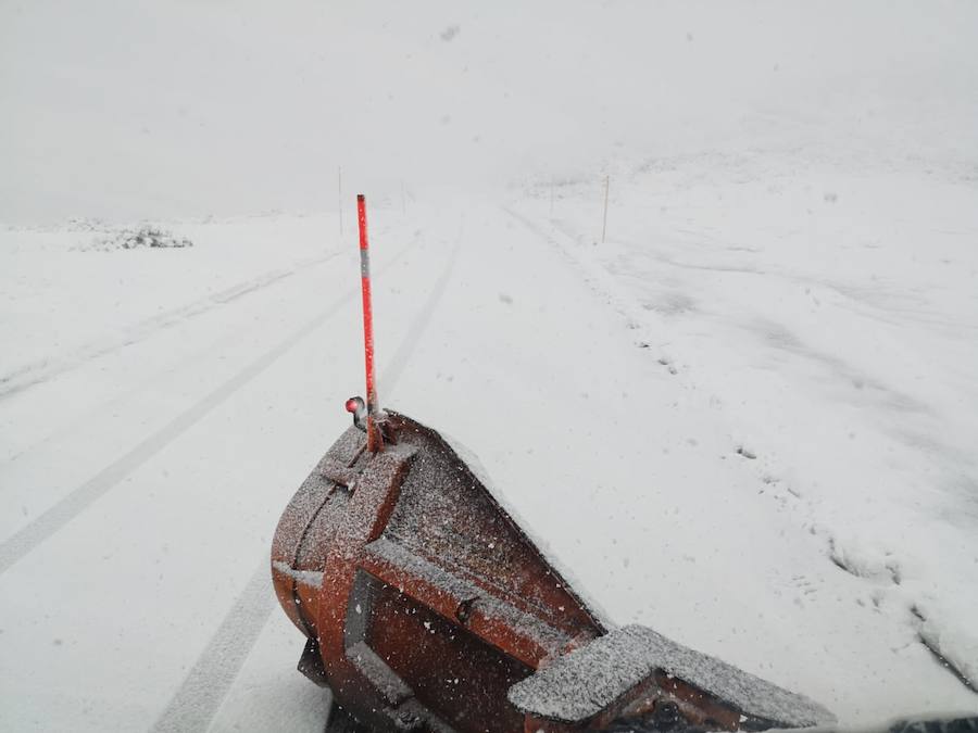 La ola de frío ha llegado a Asturias y ha cubierto las zonas de alta montaña de la región de blanco con las primeras nevadas