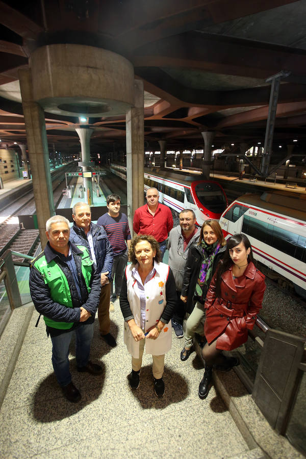 De izquierda a derecha, Alejandro Cheda, Juan José F. Peláez,Daniel Pérez, Juan Carlos Fernández, Javier Sierra, Consuelo González y Olaya Menéndez. En el centro Mari Paz Fervienza. 