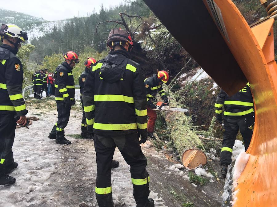 El Principado pide la ayuda de la Unidad Militar de Emergencias para hacer frente a las nevadas. 107 efectivos y 22 vehículos militares trabajan en la retirada de árboles caídos y en la apertura de carreteras en zonas del occidente