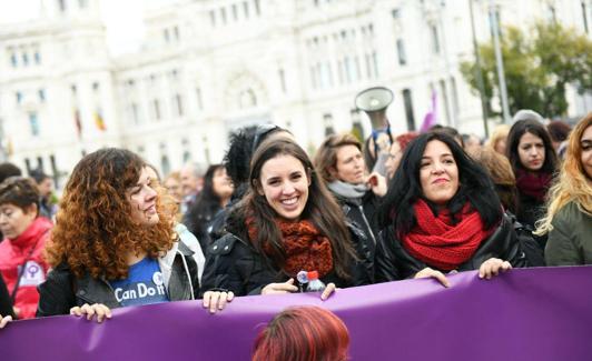 Irene Montero encabeza la manifestación contra la violencia machista. 