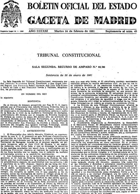 Imagen - La primera sentencia  que dictó el Tribunal Constitucional en 1981.