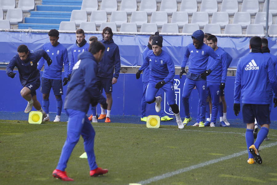 El conjunto azul preparó el encuentro ante el Numancia en el Tartiere rodeado de público