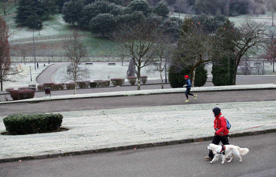 Cubierta por el manto blanco de una fuerte helada y con temperaturas de hasta seis grados bajo cero. Así ha amanecido Asturias este viernes.