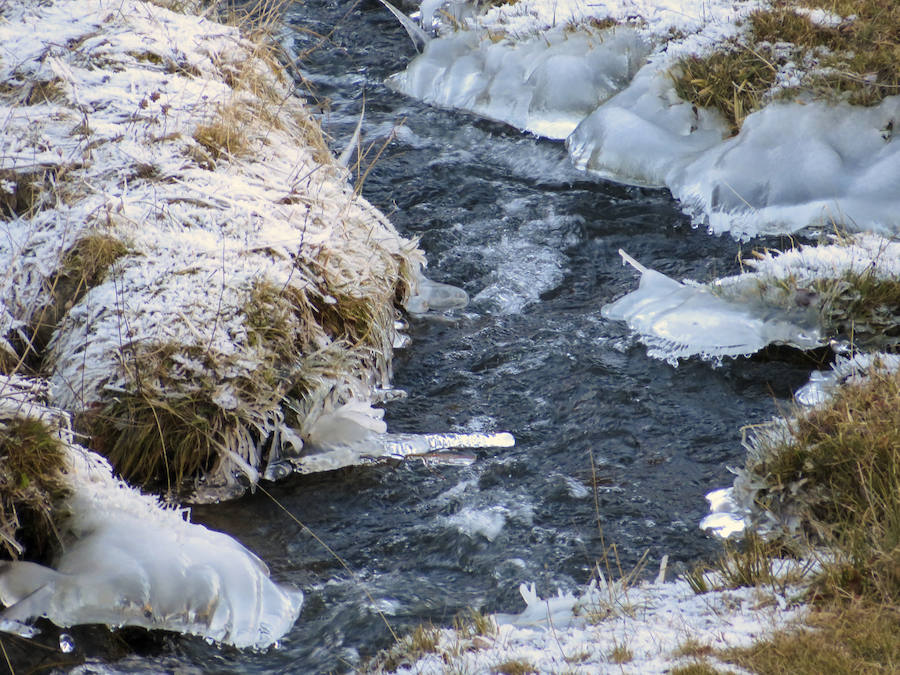 Las bajas temperaturas han propiciado heladas en la ruta de Valle del Lago, en el Parque Natural de Somiedo.