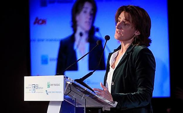 La ministra de Transición Ecológica, Teresa Ribera, durante un acto con inversores internacionales.