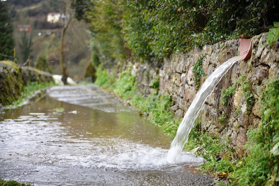 El río Trubia está desbordado en varios puntos, las alcantarillas anegadas y los portales de planta baja del grupo Coronel Baeza cubiertos de agua. Son algunas de las incidencias. 