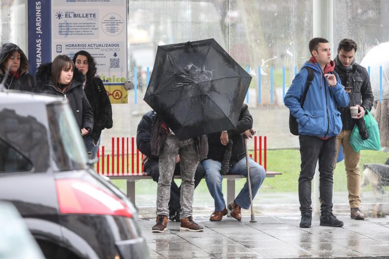 La ventosa jornada ha dejado papeleras y carteles caídos y un carretera cortada por un árbol en Naveces