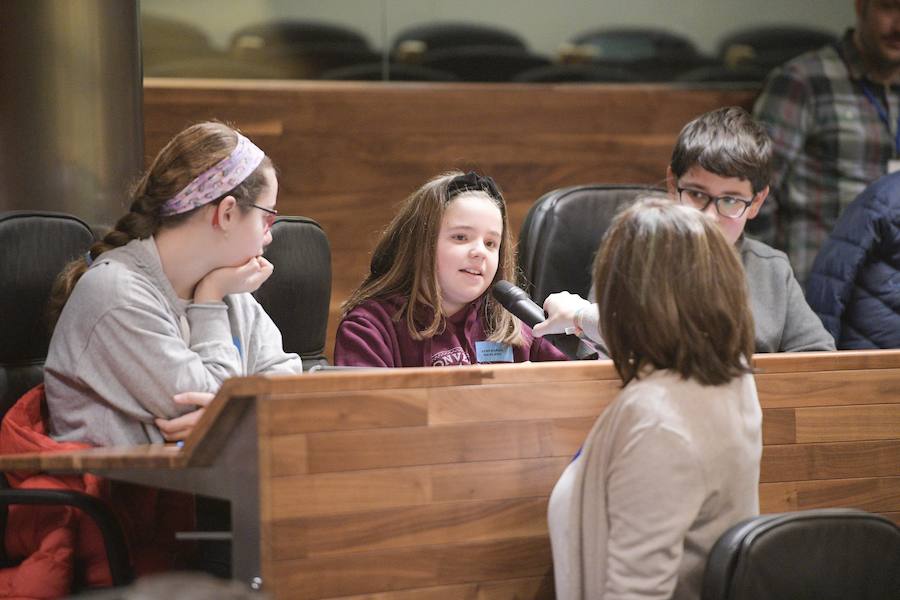 Sesenta alumnos Educación Infantil y Primaria de los colegios Lorenzo Novo Mier y Veneranda Manzano de Oviedo han participado en un Pleno en la Junta General en el que han reflexionado sobre la igualdad. La iniciativa forma parte del programa 'Abraza tus valores' de Aldeas Infantiles SOS.