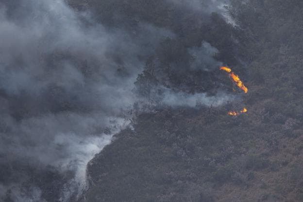 Las llamas calcinaron cientos de hectáreas y cubrieron de humo y cenizas los alrededores de Soto de los Infantes. 