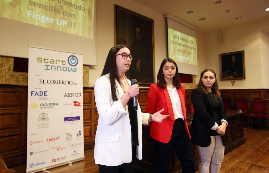 El proyecto Soundup del Colegio de Fomento Peñamayor se ha alzado con el primer premio en la categoría de menores de 17 años de STARTinnova, el programa de impulso de la cultura emprendedora de EL COMERCIO. En la categoría de segundo de Bachillerato y Formación Profesional se ha impuesto Imapro, del CIFP La Laboral, gracias a su propuesta de una compañía de mantenimiento para la Industria 4.0 de la región.