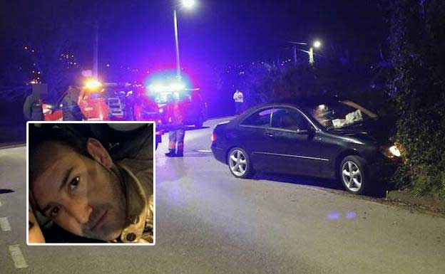 El vehículo en el que circulaba el joven se salió de la carretera. Sobre la imagen, el retrato de Pedro Antonio Pérez.