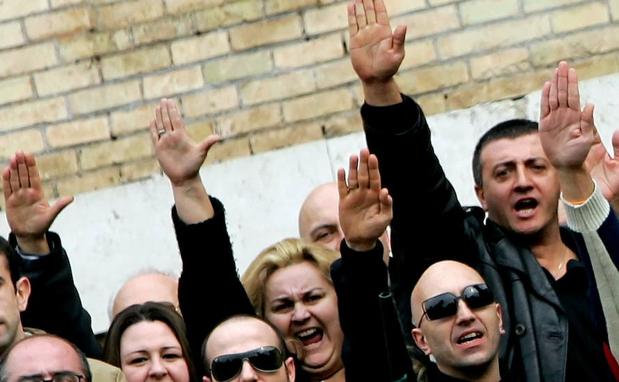 Simpatizantes de Mussolini, en un acto en Roma.