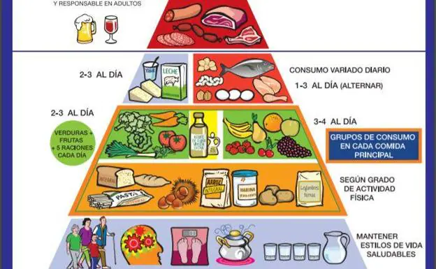 Pirámide moderna de la alimentación saludable, modelo actual vigente 