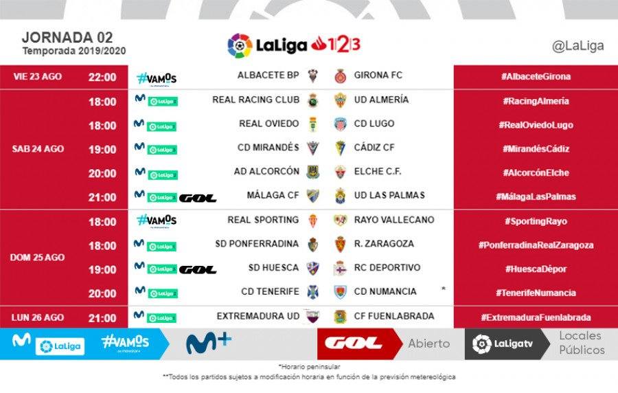 El Sporting debuta en Girona el domingo 18 de agosto a las 21 horas, para recibir una semana después en El Molinón al Rayo a las 18 horas.