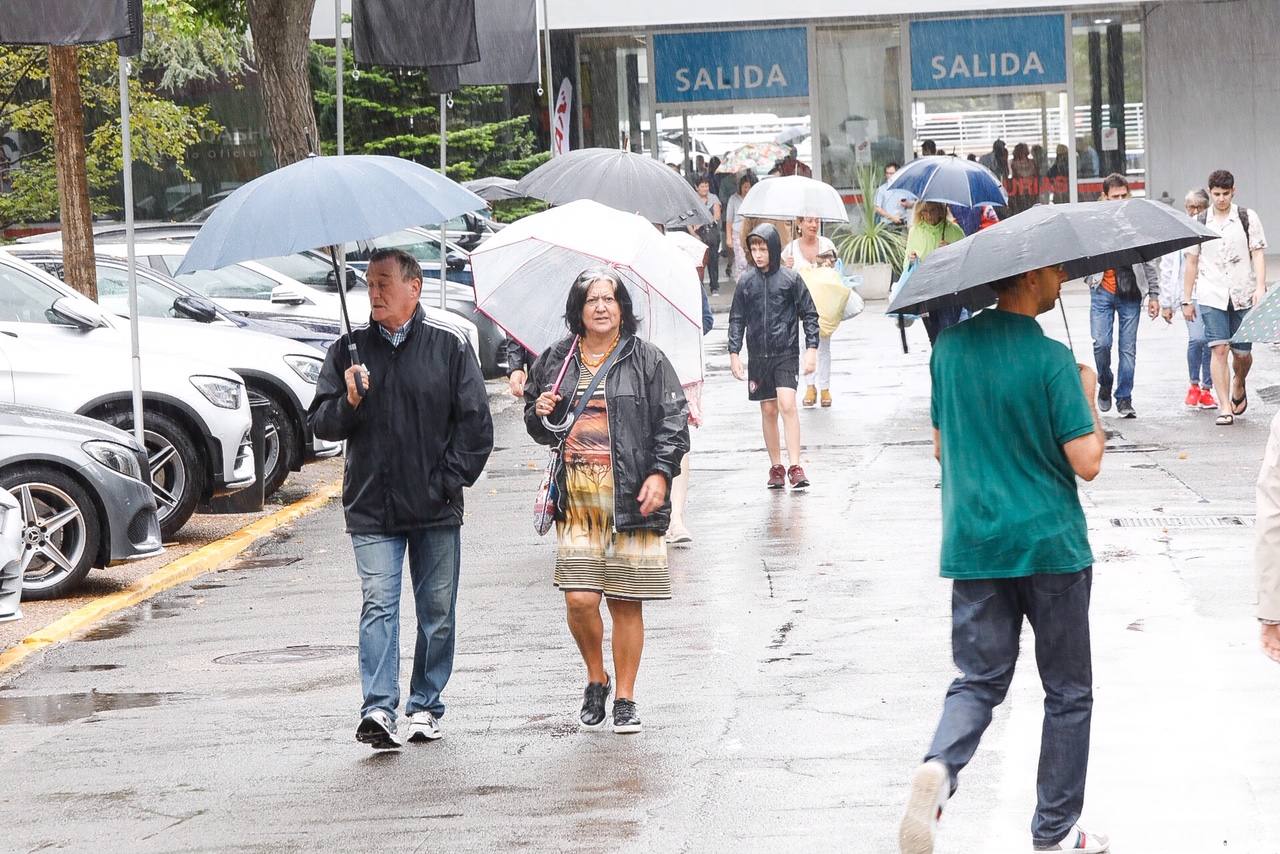 Los paraguas son los protagonistas en el útimo día de la Feria de Muestras de Asturias (Fidma).