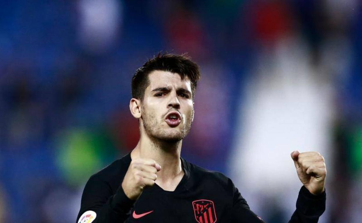 Álvaro Morata, celebrando la victoria en Butarque.