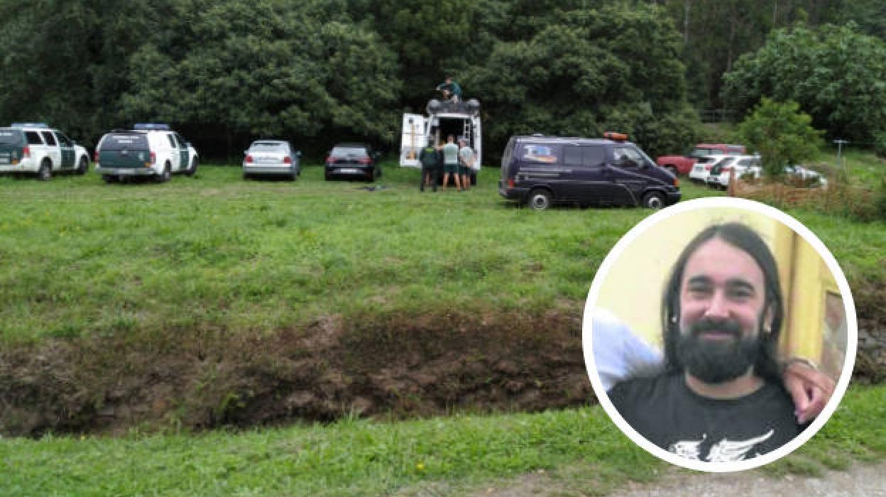 Efectivos de los GEAS que participaron en la búsqueda del joven. Abajo, a la derecha, una imagen de Adrián González. 