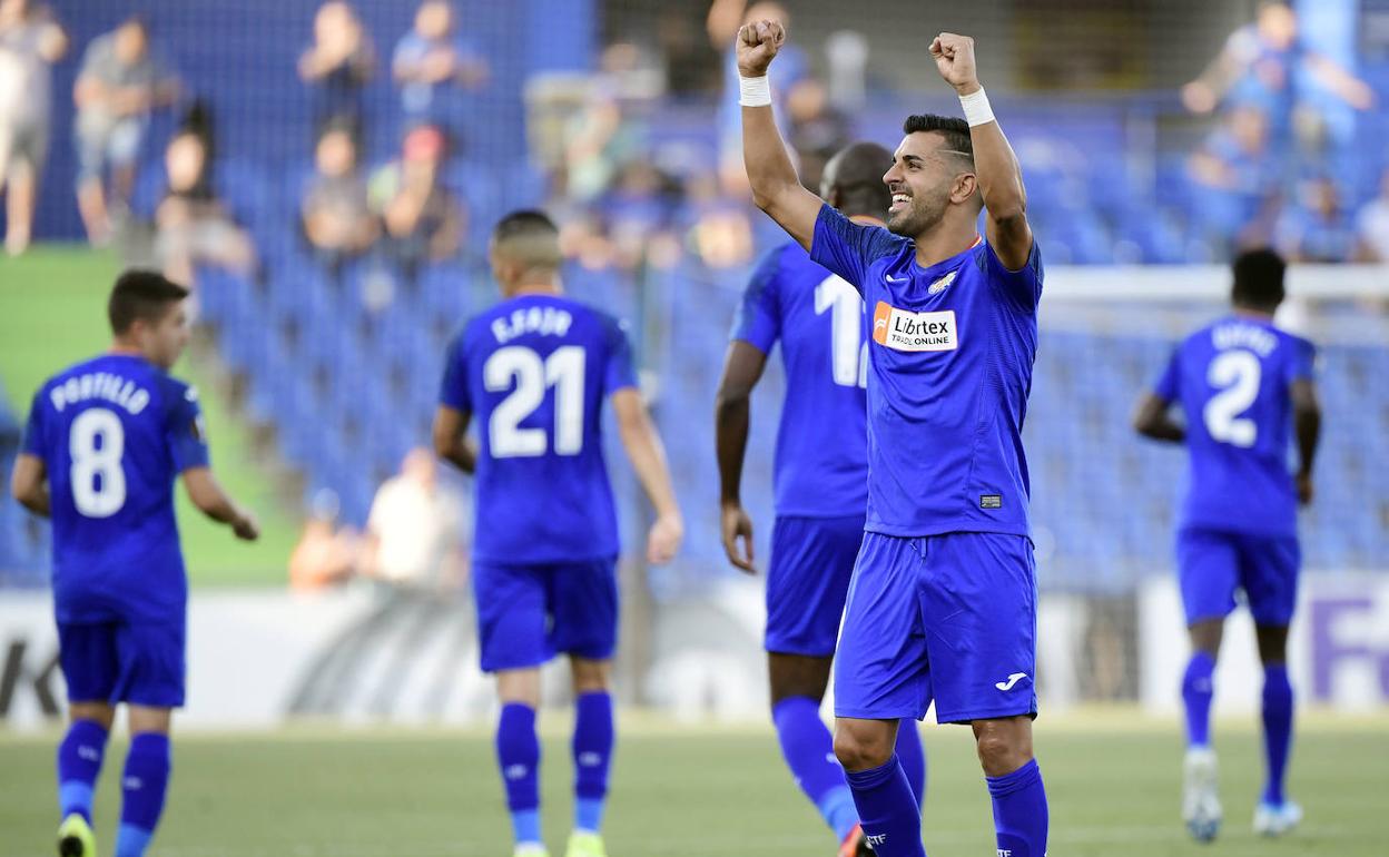 Ángel celebra el gol del triunfo del Getafe. 