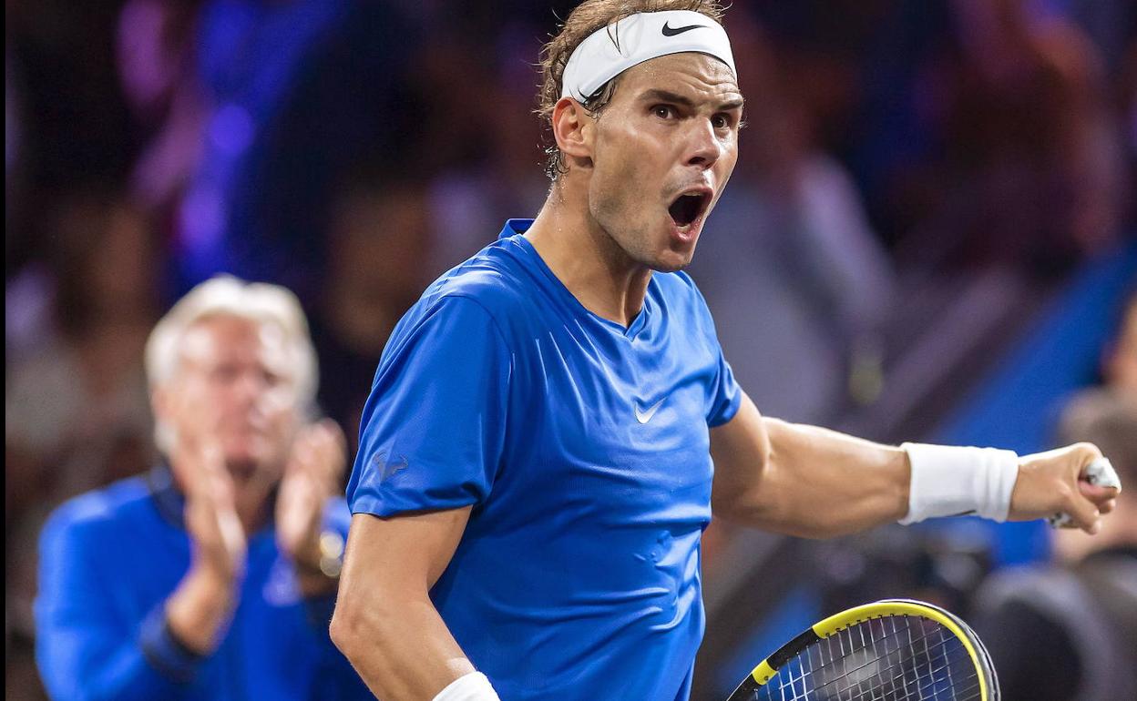 Nadal celebra la victoria ante Raonic. 