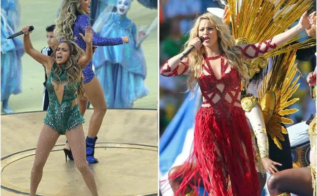 Jennifer Lopez y Shakira, durante sendas actuaciones.