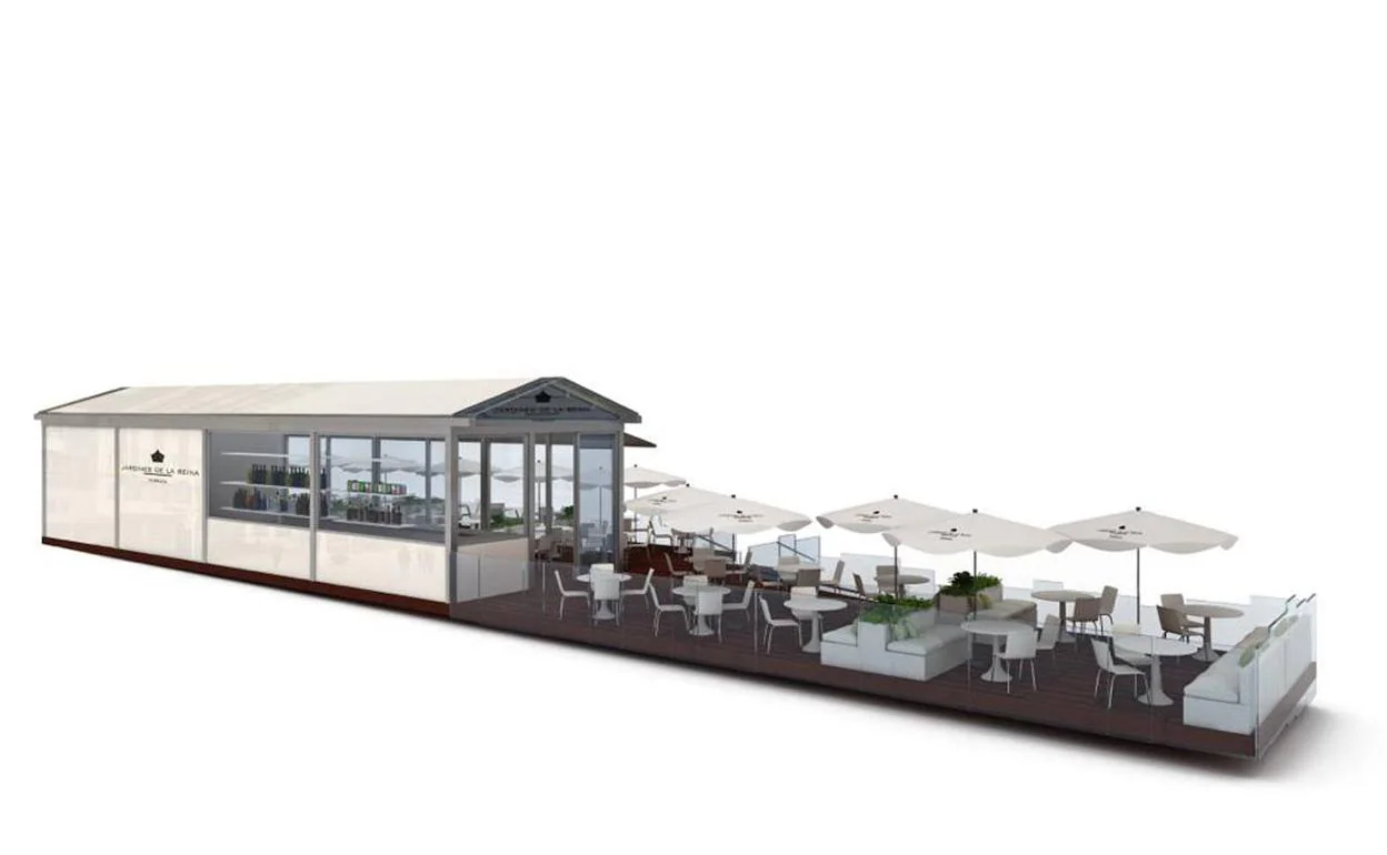 Recreación de la terraza que se ubicará frente al bar Cantábrico, al lado de las palmeras. :: E. C.