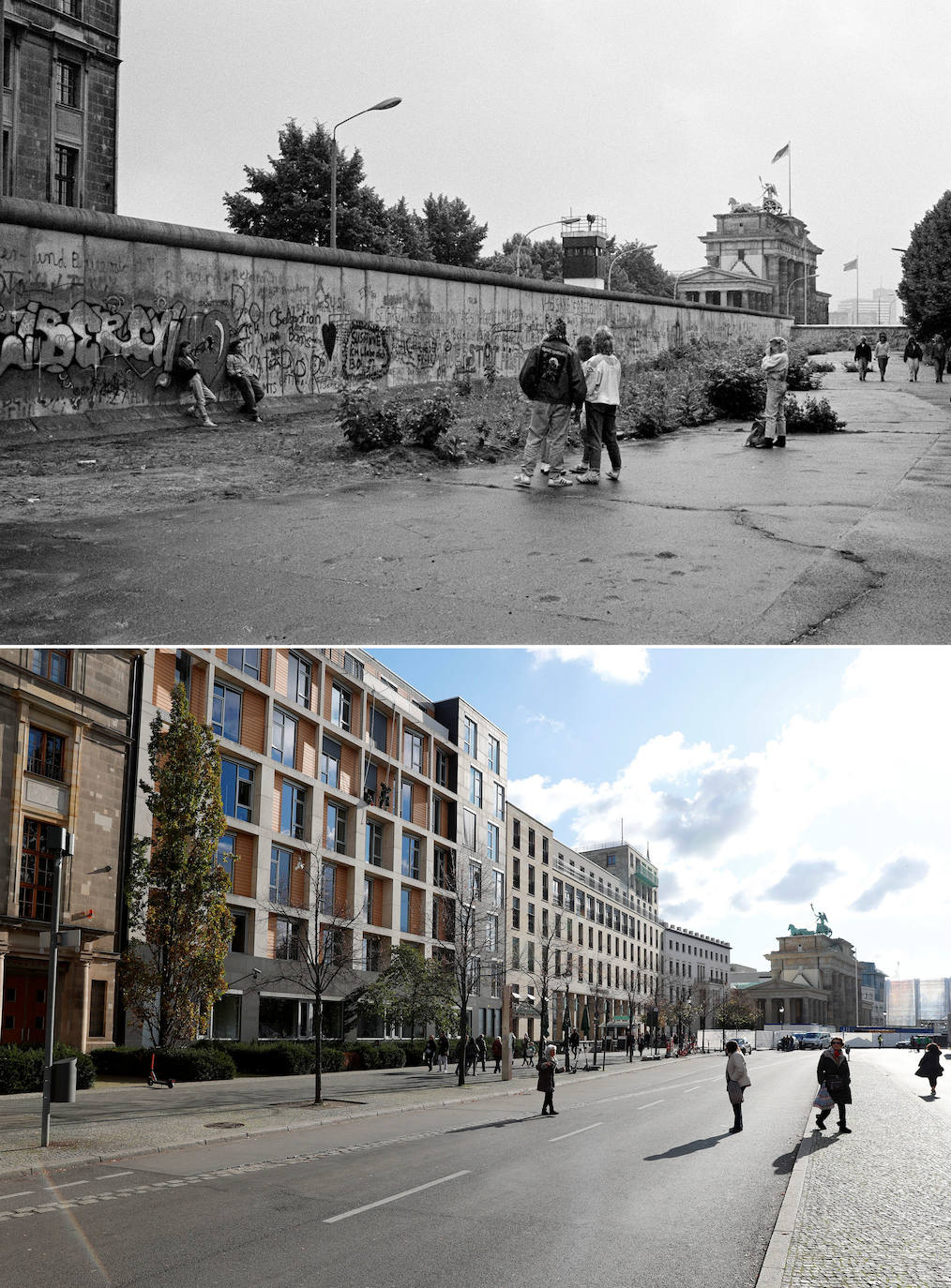 Al cumplirse treinta años de la caída del muro de Berlín, estas imágenes muestran cómo eran entonces y cómo son ahora algunos de los lugares más emblemáticos de la ciudad.