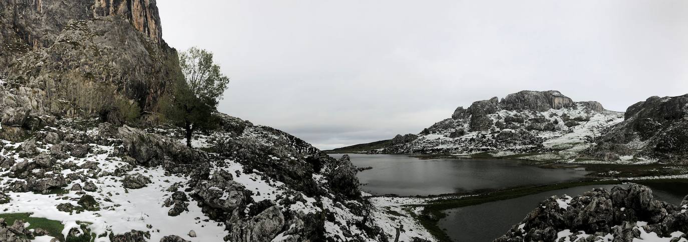 El viento del sur y la intensa lluvia provocaron la desaparición de nieve en el entorno de los Lagos de Covadonga pero favorece la aparición de otros tesoros como el desconocido tercer lago, 'El Bricial'.