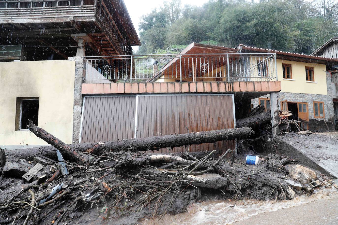 Las fuertes lluvias registradas en las últimas horas en Asturias han provocado dos desprendimientos de tierra en Villazón (Salas), uno de los cuales ha afectado a parte de una vivienda sin causar heridos, y el otro ha destrozado una nave y provocado la muerte de varios animales