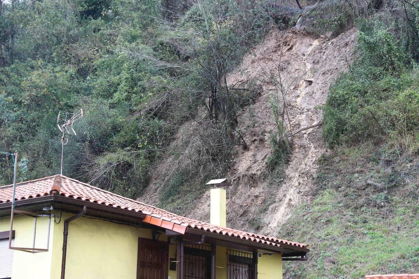 Las fuertes lluvias registradas en las últimas horas en Asturias han provocado dos desprendimientos de tierra en Villazón (Salas), uno de los cuales ha afectado a parte de una vivienda sin causar heridos, y el otro ha destrozado una nave y provocado la muerte de varios animales