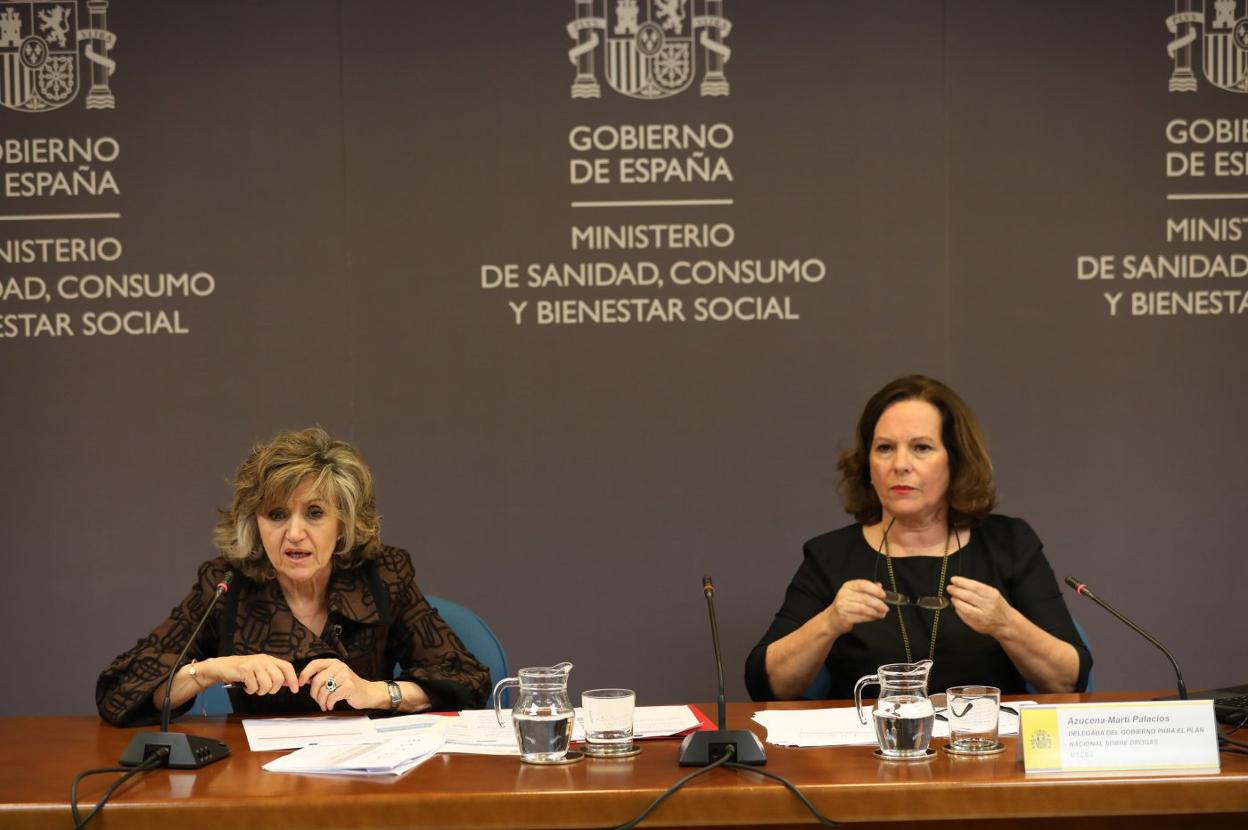La ministra de Sanidad, Consumo y Bienestar Social, María Luisa Carcedo, y la delegada del Gobierno para el Plan Nacional sobre Drogas, Azucena Martí Palacios, presentaron los datos de la encuesta sobre el uso de drogas en enseñanzas secundarias en España (Estudes). 