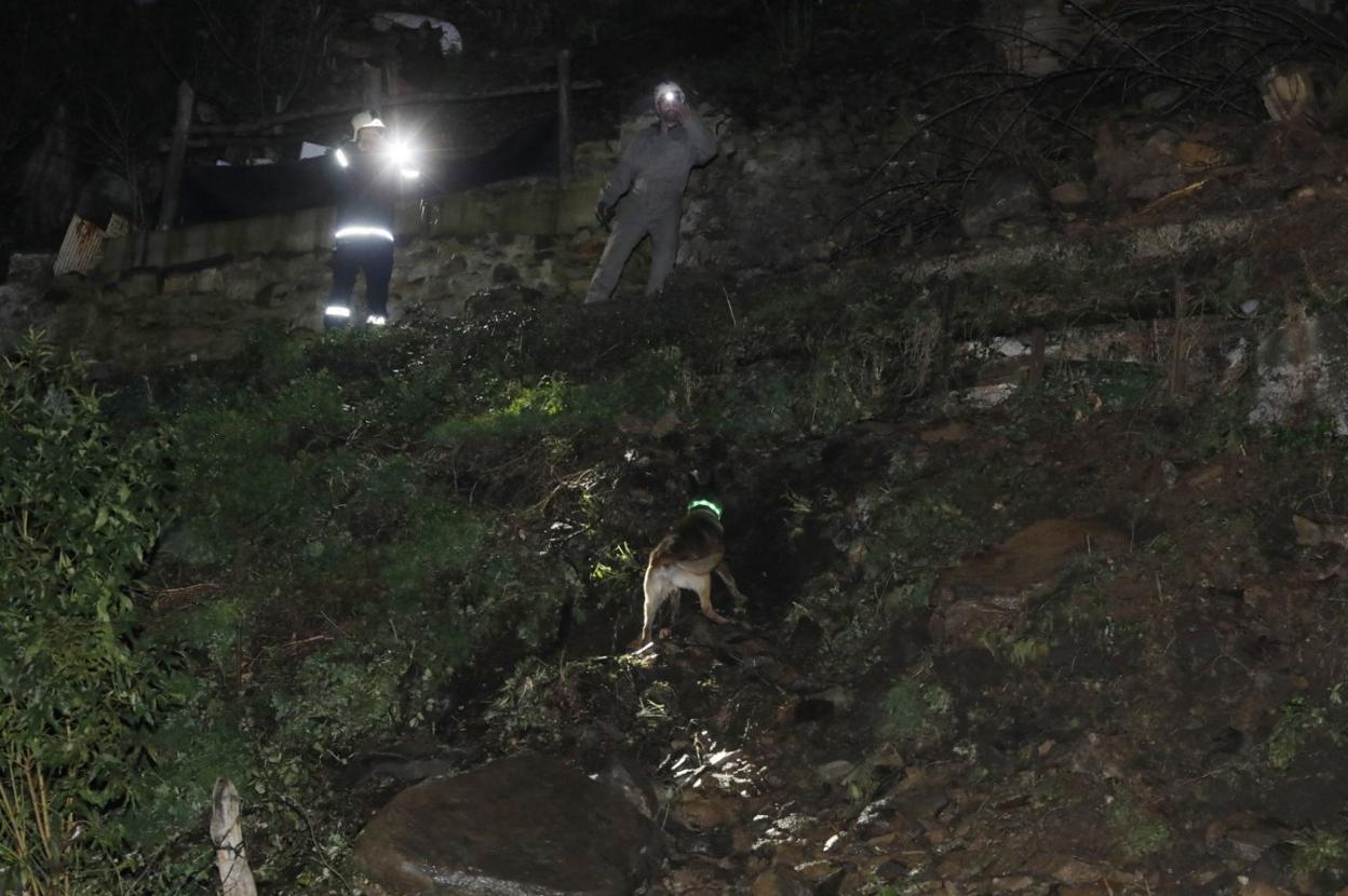 La Unidad Canina de los Bomberos de Asturias se aseguró de que no hubiera más cuerpos sepultados. 