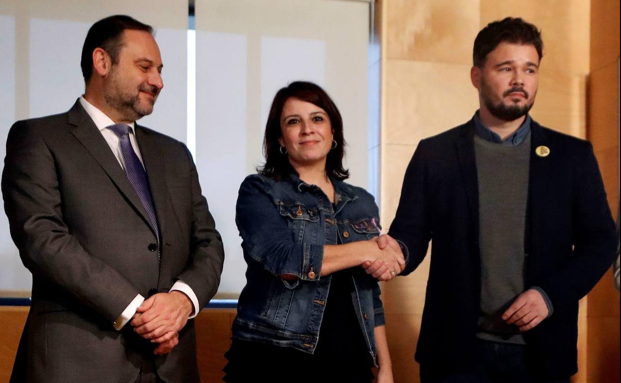 José Luis Ábalos, Adriana Lastra y Gabriel Rufián.