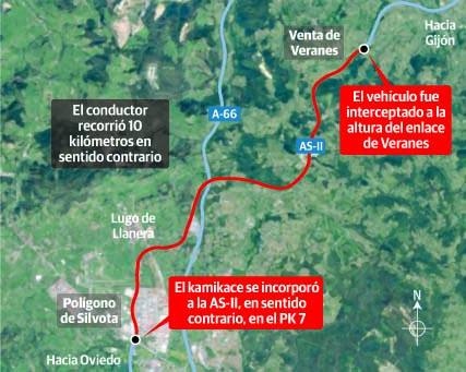 Detenido un kamikaze ebrio que condujo 10 kilómetros en sentido contrario en la AS-II