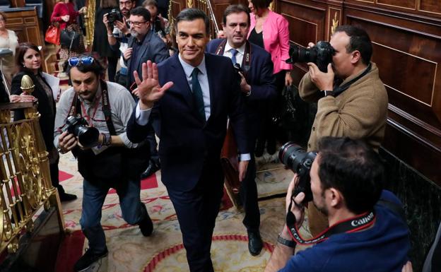 Pedro Sánchez, a su llegada al pleno de investidura de este fin de semana en el Congreso.