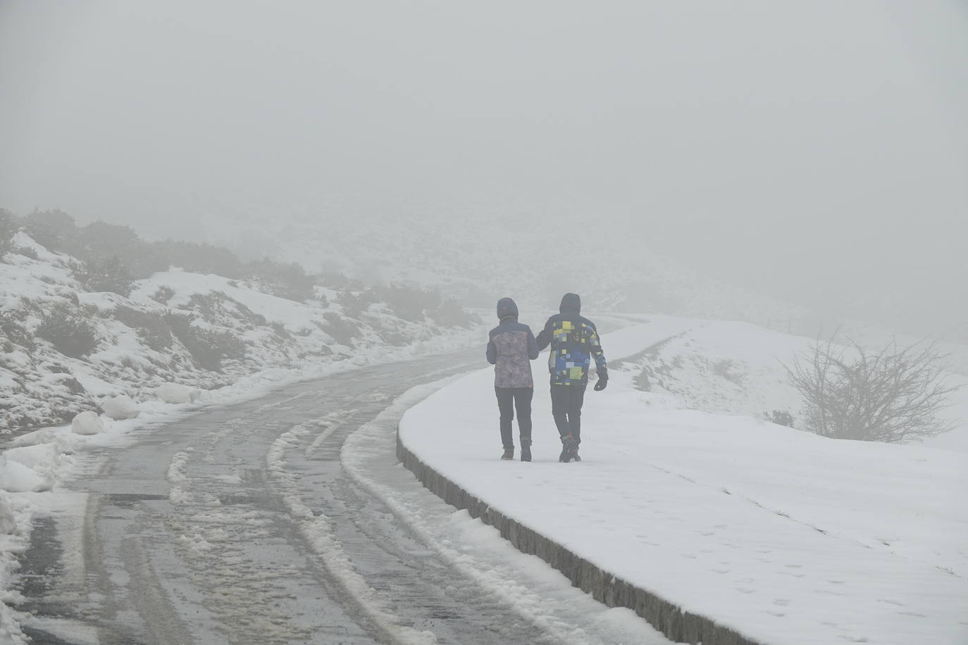 Muchas personas se decidieron a subir a los Lagos de Covadonga llamados por la nieve caída en la noche