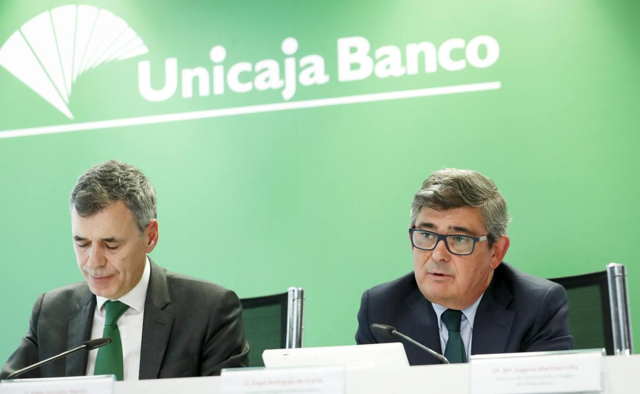 El consejero delegado (dcha.) y el director financiero (izda.) de Unicaja, hoy en Madrid. 