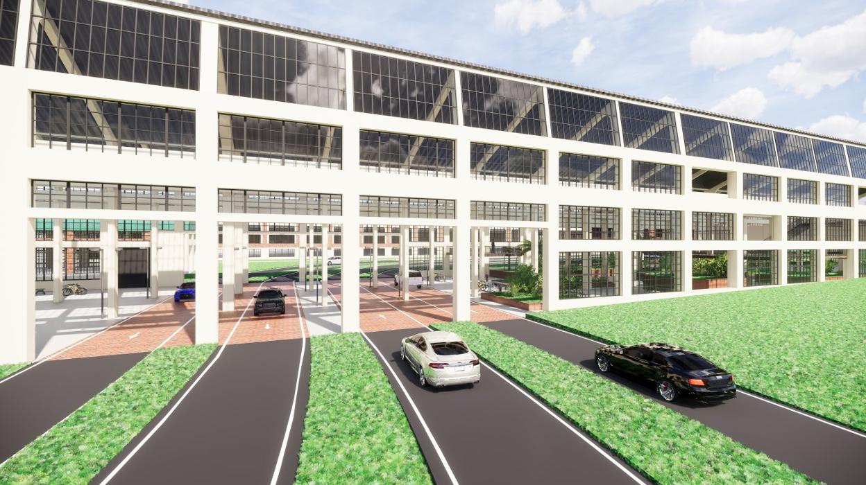 Una de las infografías que refleja el tráfico atravesando la nave de Cañones de la fábrica de armas de La Vega. 