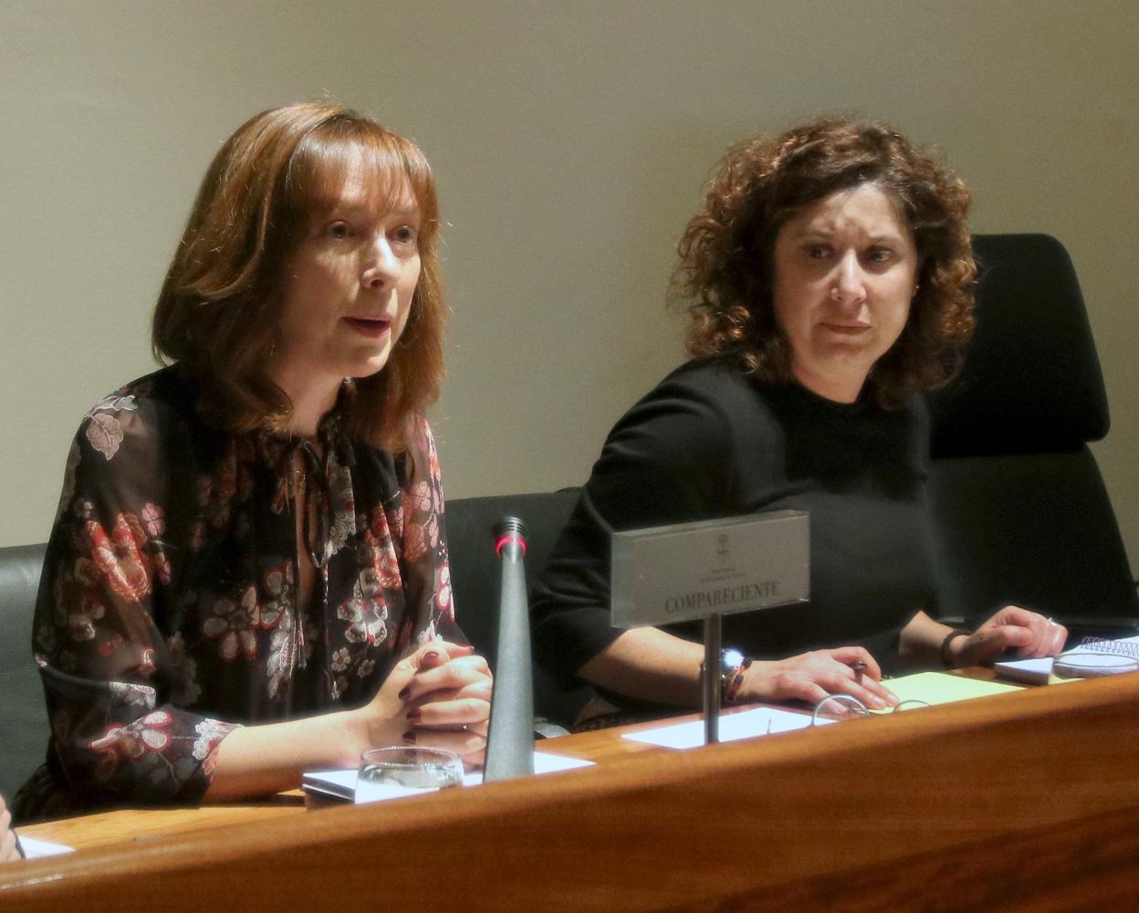 La consejera de Hacienda, Ana Cárcaba, y la diputada socialista Carmen Eva Pérez, ayer, en la Junta. 