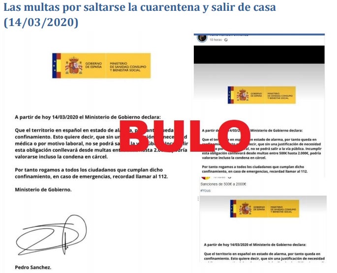 Ese documento sobre las sanciones y multas por saltarse el Estado de Alarma es falso.