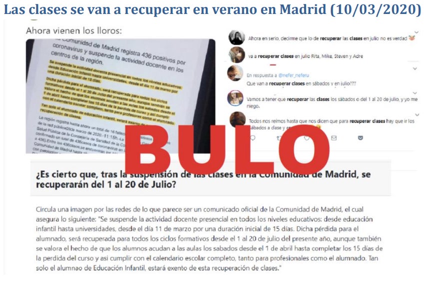 La noticia de que se van a recuperar en verano las clases de Madrid es un bulo. 