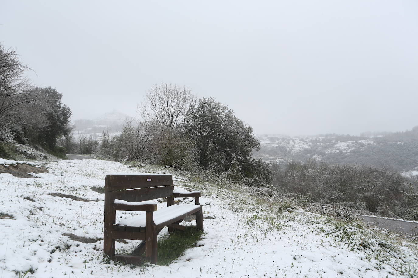 Marzo se despide dejando una imagen poco habitual durante la primavera. Parte del Principado de Asturias ha amanecido bajo un manto de nieve y la previsión meteorológica es que continúe nevando durante la jornada del martes. 