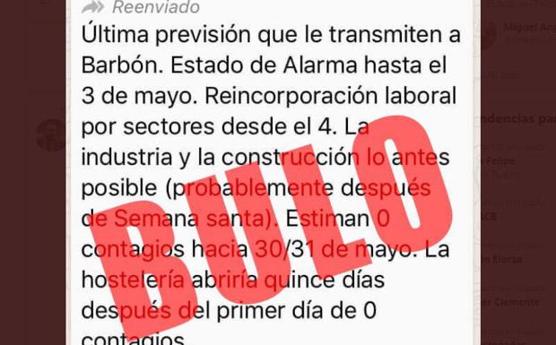 Bulo: un falso WhatsApp sobre las últimas previsiones que le llegan a Barbón