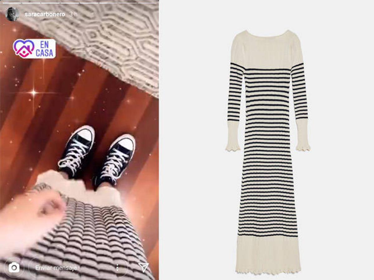 Vestido de punto con estampado de rayas de Zara, 29,95 euros.