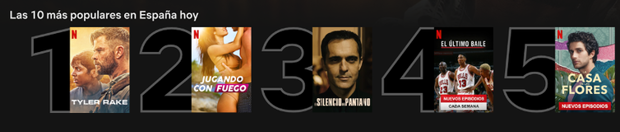 Captura del Top 10 que ofrece Netflix en su menú principal en España 27/04/2020.