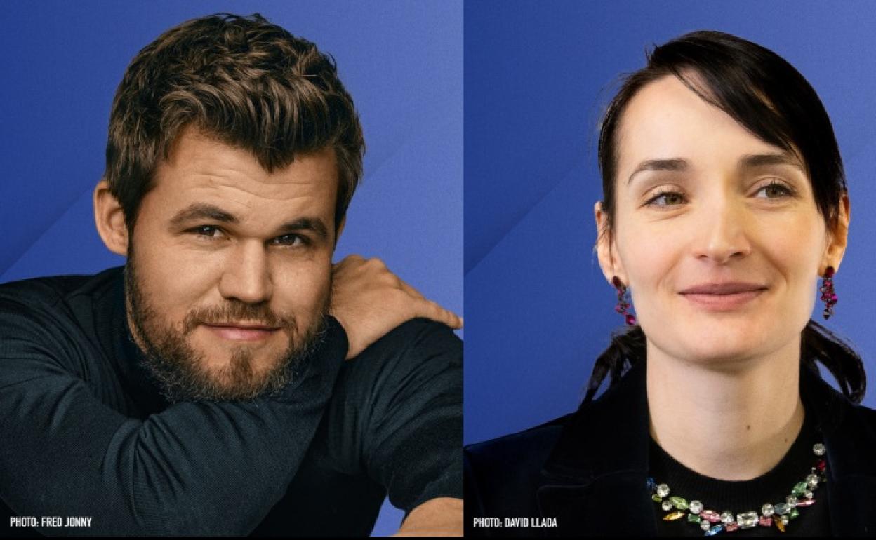 Los ganadores Magnus Carlsen y Katerina Lagno. 