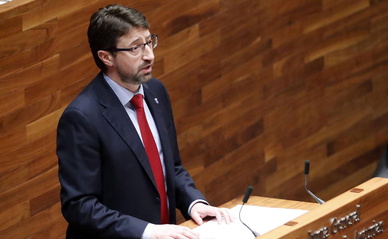 El consejero de Industria, Empleo y Promoción Económica, Enrique Fernández, en un pleno de la Junta General del Principado 