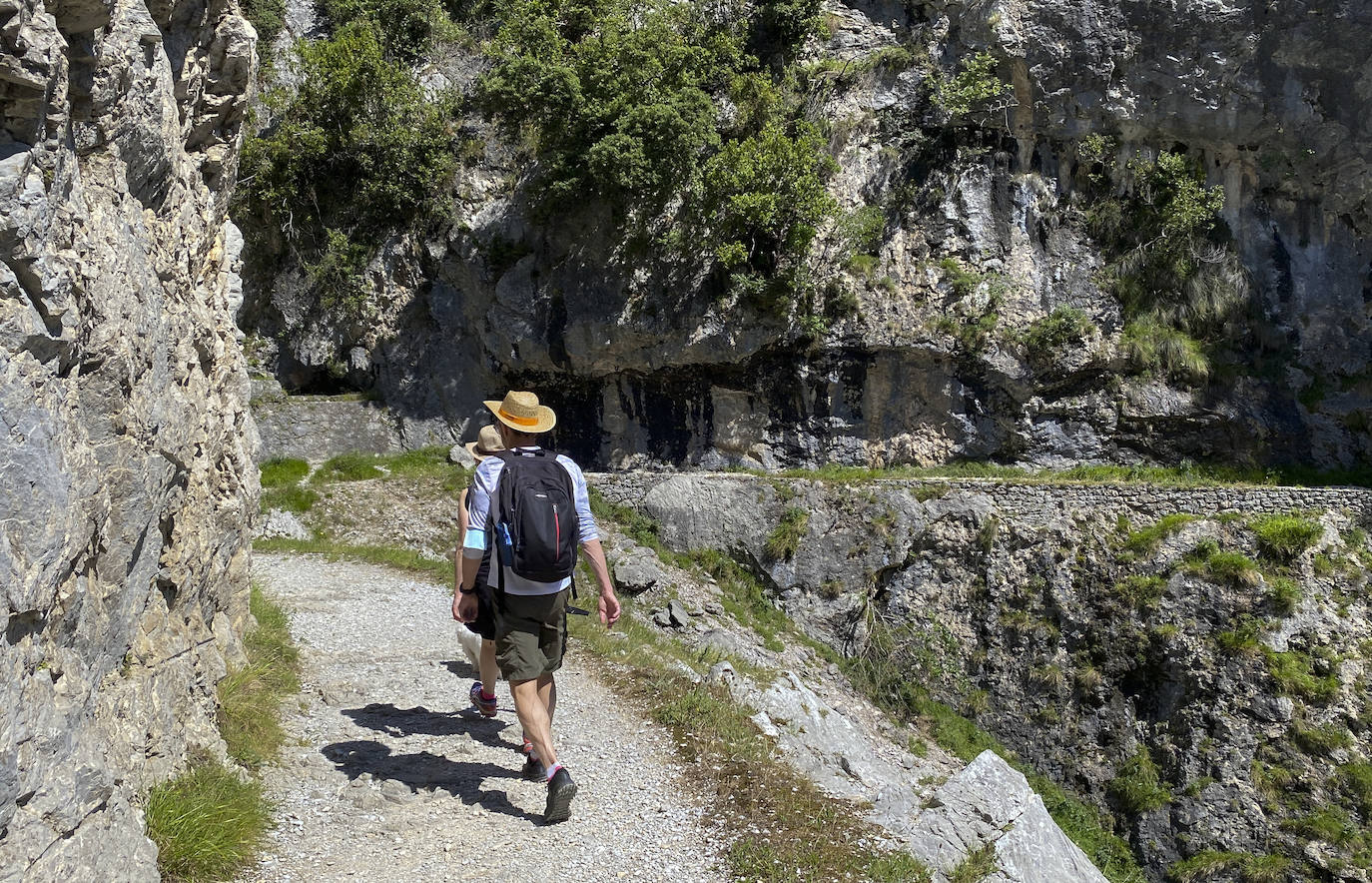 Los aficionados al senderismo han estrenado el verano y la nueva normalidad con un espléndido día para adentrarse en la montaña. El Urriellu, en los Picos de Europa, ha sido el telón de fondo mara muchos de los amantes de este deporte que ha acudido a realizar la popular Ruta del Cares. Poco a poco, el sendero va recuperando su afluencia habitual. 